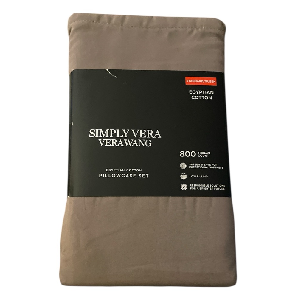Simply Vera Wang 800 TC egyptian cotton standard pillowcases driftwood brown - Picture 1 of 3